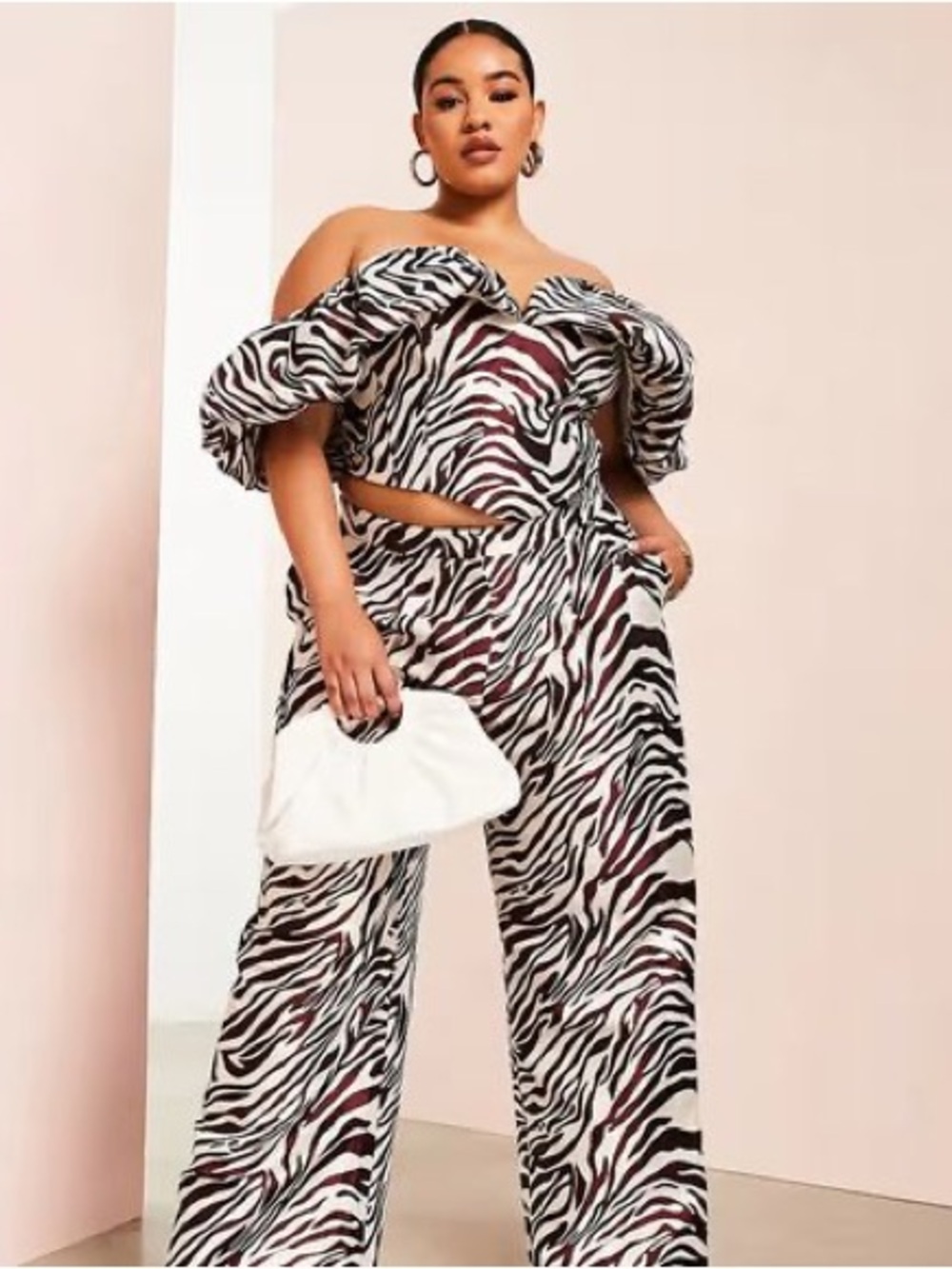 ASOS LUXE Jacquard print Cream and Brown Zebra print top size 14 NWT